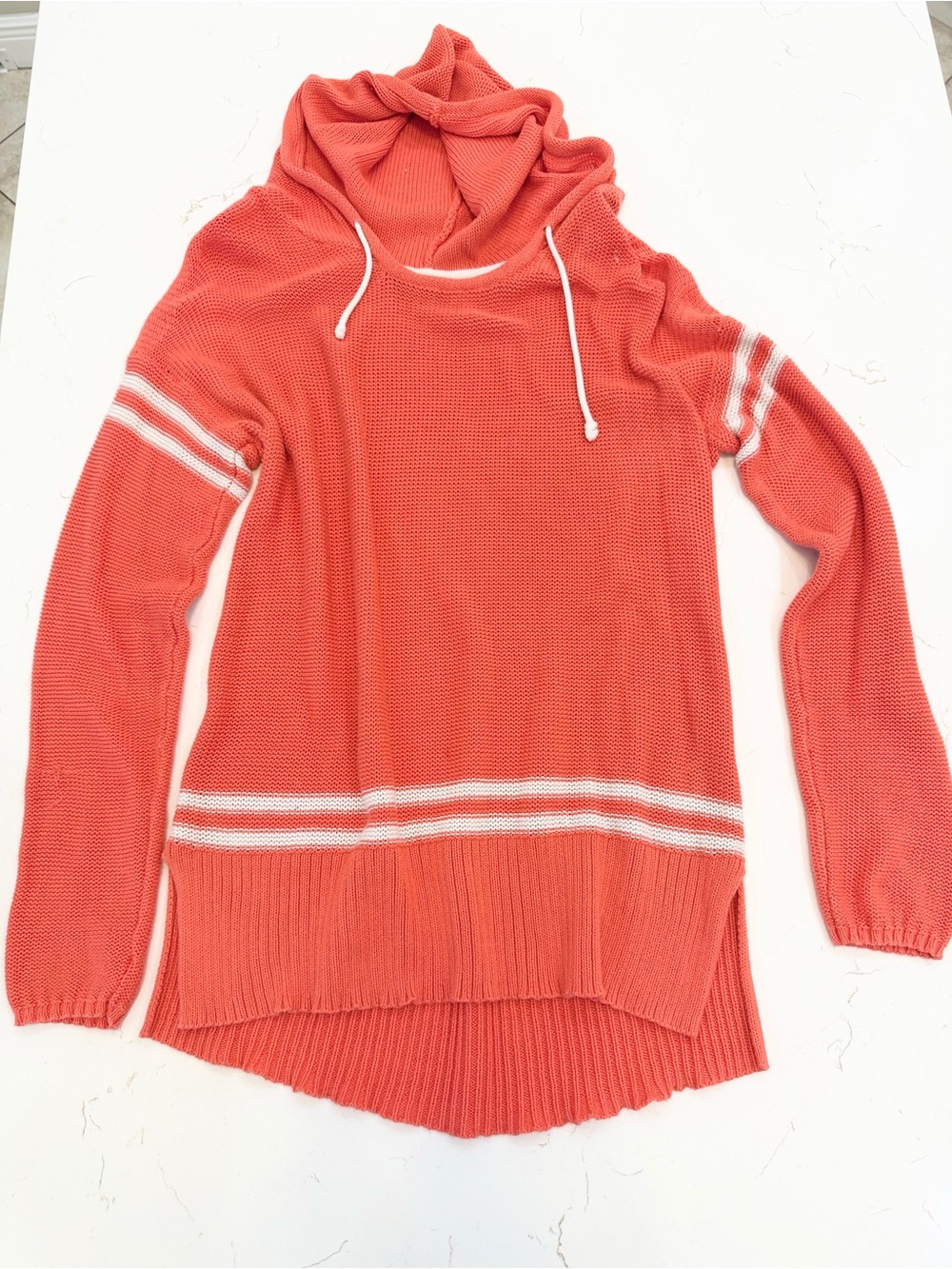 Mossimo Supply Co. Coral Hooded Knit Sweater with White Stripes Throw Back